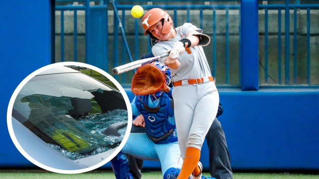 Texas softball player Reese Atwood hits a double.
