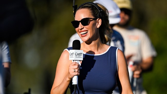 Paige Spiranac commentates the broadcast during the Creator Classic