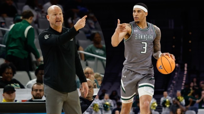 UAB basketball coach Andy Kennedy pictured beside star player Yaxel Lendeborg.