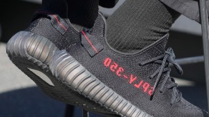 Oct 26, 2022; San Francisco, CA, USA; A detailed view of Adidas Yeezy Boost 350 V2 "Bred" shoes worn by Arizona State Sun Devils coach Bobby Hurley during Pac-12 Media Day at Pac-12 Network Studios. Mandatory Credit: Kirby Lee-USA TODAY Sports