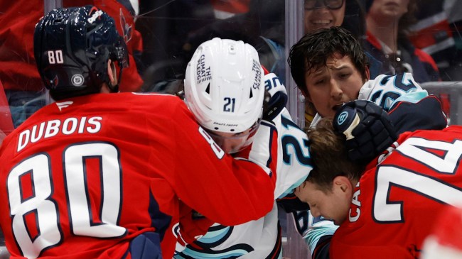 Scrum during Capitals-Kraken game