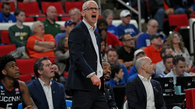 Dan Hurley on the sidelines for a Connecticut basketball game.