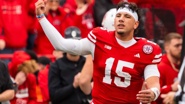 Nebraska QB Dylan Raiola on the field during a game.