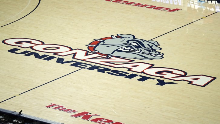 Gonzaga logo on basketball court