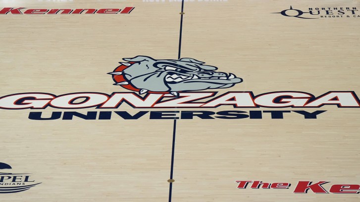 Gonzaga logo on basketball court