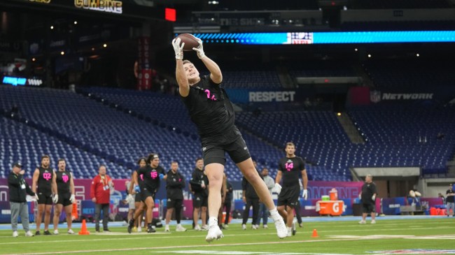 Texas tight end Gunnar Helm makes a grab at the NFL Combine.