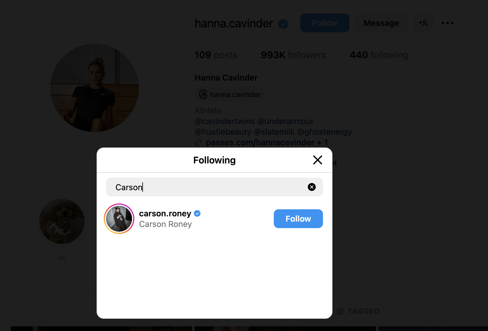 Hanna Cavinder unfollows Carson Beck