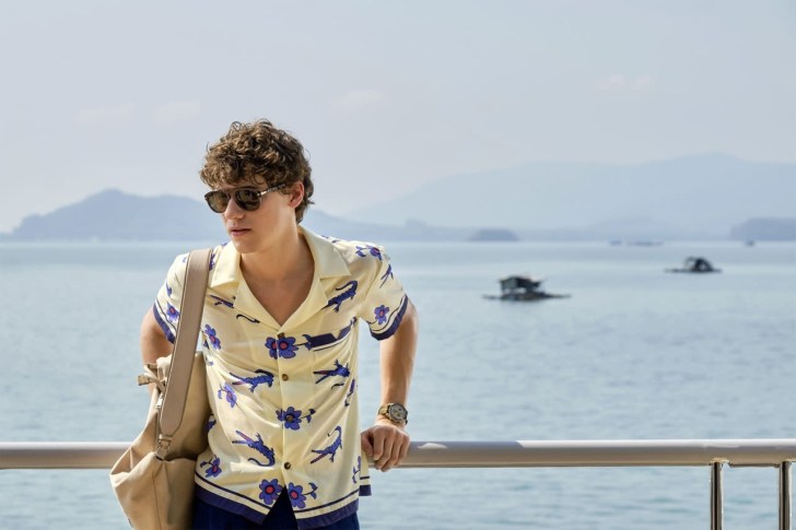 Lochlan Ratliff wearing a $350 MoonSwatch watch in Season 3 of The White Lotus