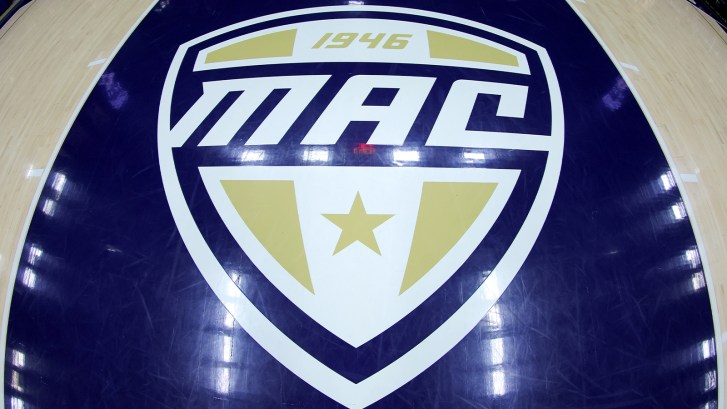 MAC logo on basketball court