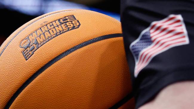 March Madness logo on basketball