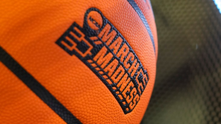 March Madness logo on basketball