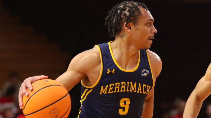 Merrimack basketball player