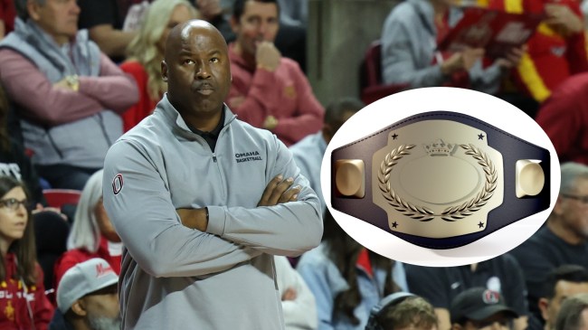 Omaha basketball coach Chris Crutchfield on the sidelines.