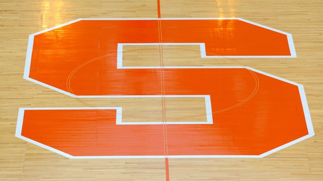 Syracuse logo on basketball court