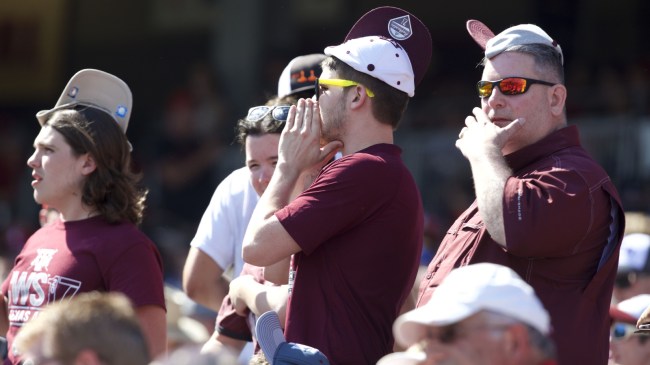 Texas A&M baseball fans look on from the stands.
