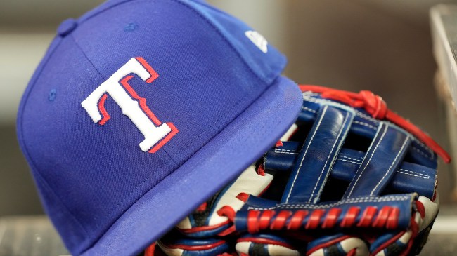 Texas Rangers baseball hat and glove