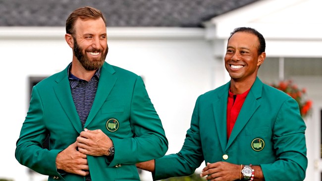 Dustin Johnson and Tiger Woods at The Masters