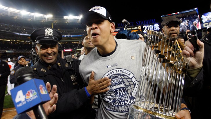 Alex Rodriguez celebrates 2009 World Series