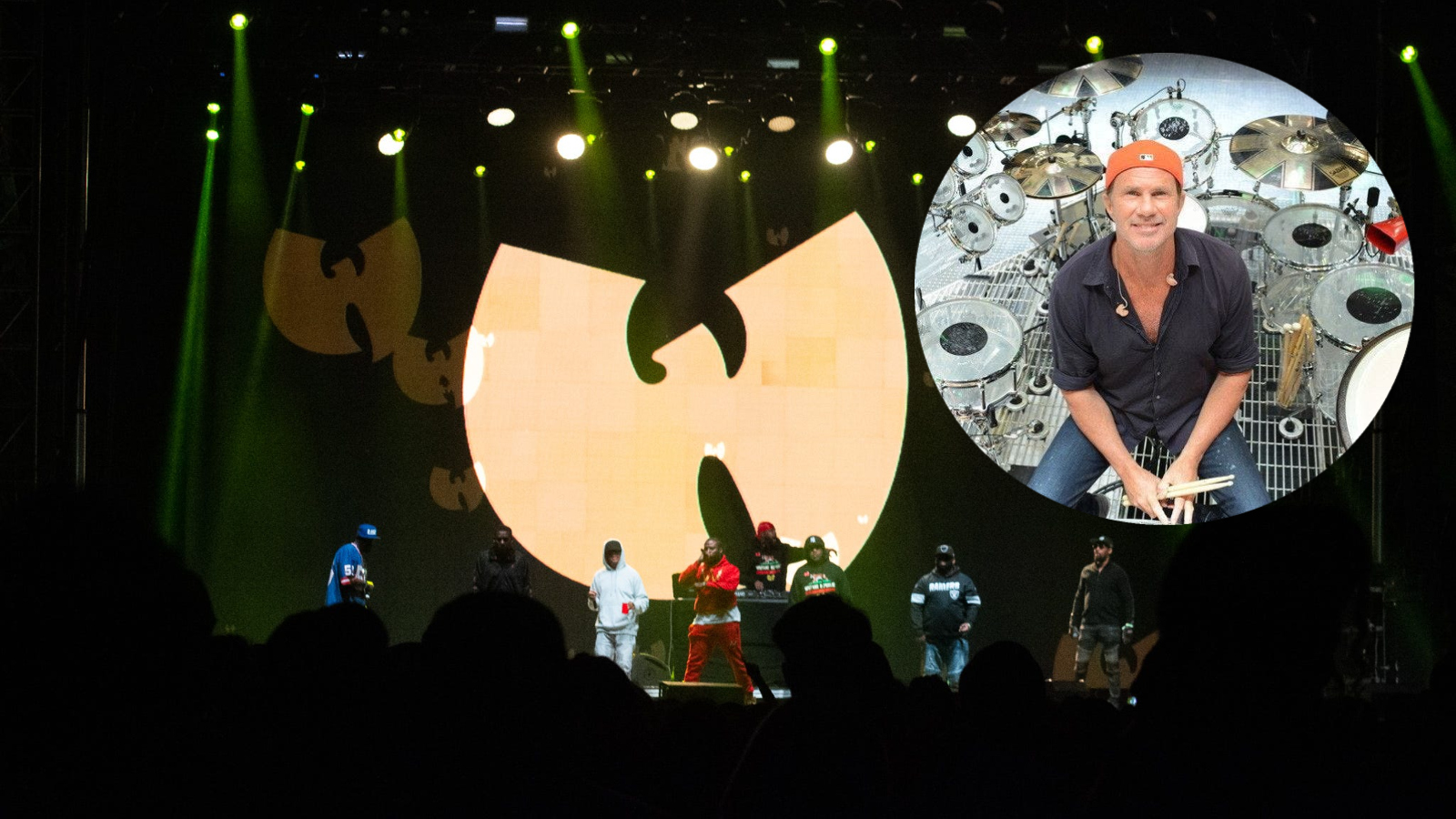Red Hot Chili Peppers drummer Chad Smith and the Wu-Tang Clan on stage