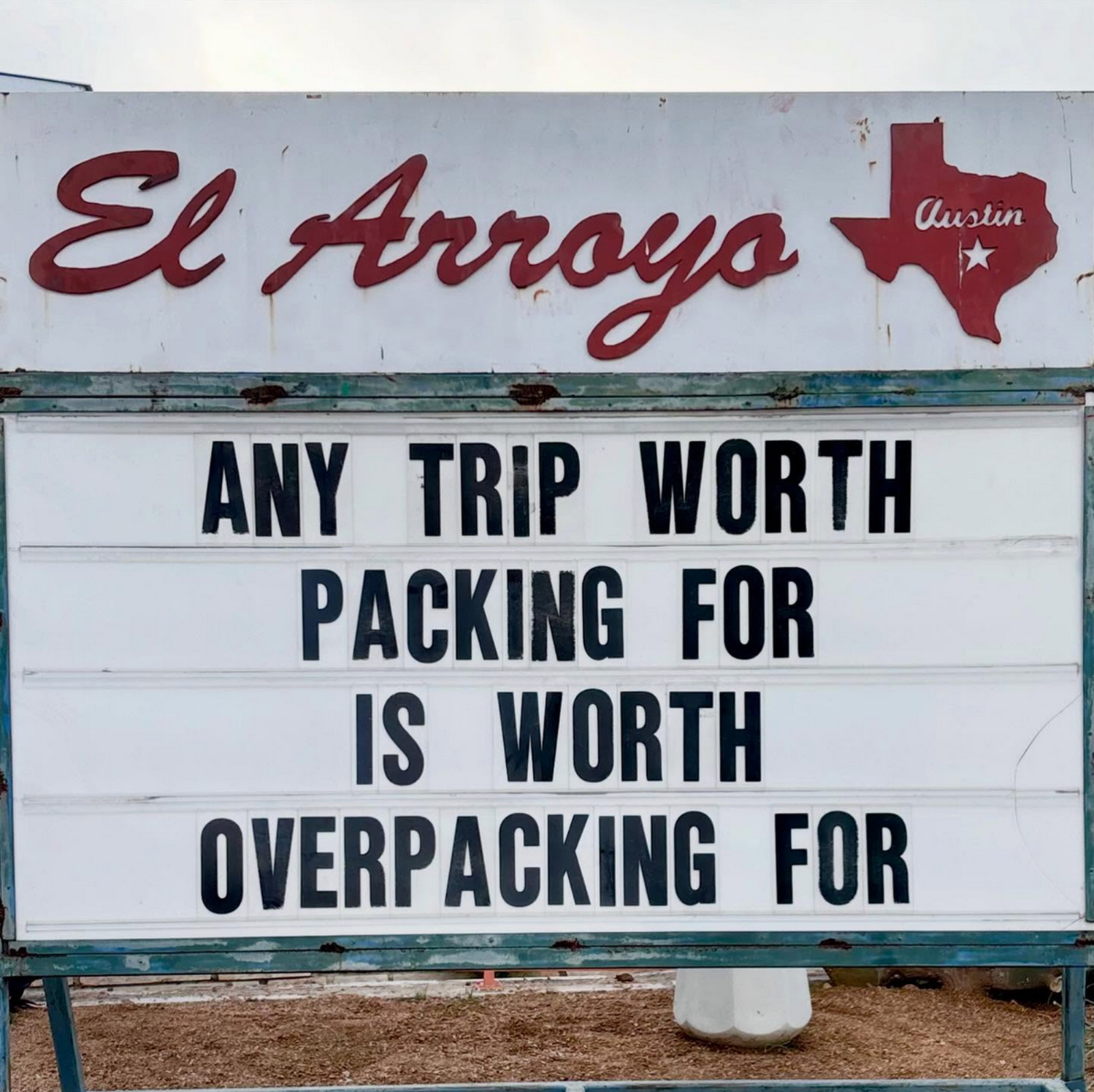 funny meme sign about packing for a trip