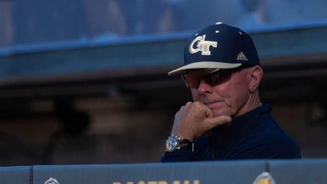 Georgia Tech baseball coach Danny Hall in the dugout.