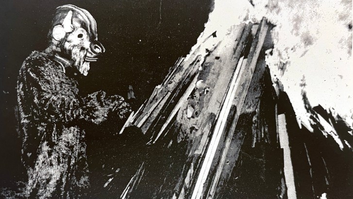 An old image of a bison mascot at Indiana University.