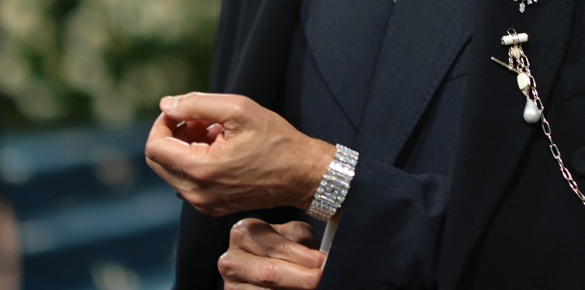 Jeff Goldblum wearing a $740K Jacob and Co. Ashoka Boutique watch to 2025 Met Gala