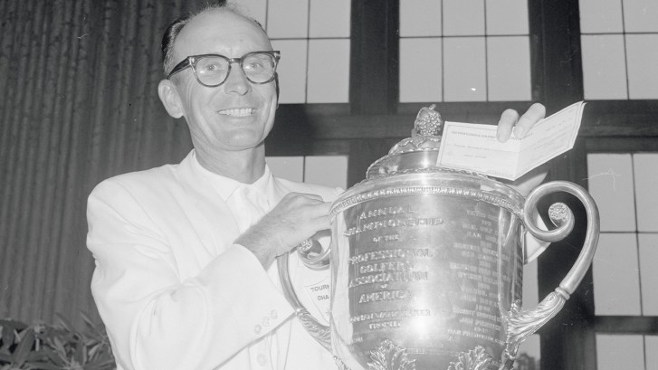 Jerry Barber with Wanamaker Trophy after winning 1961 PGA Championship