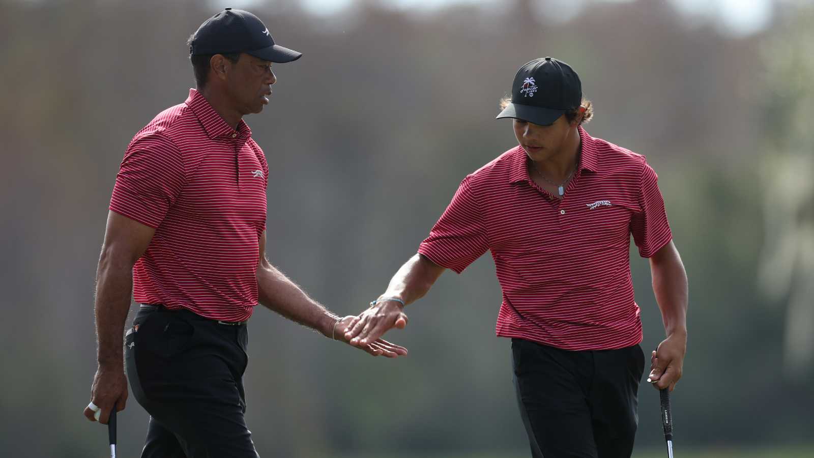 Tiger and Charlie Woods together on the golf course