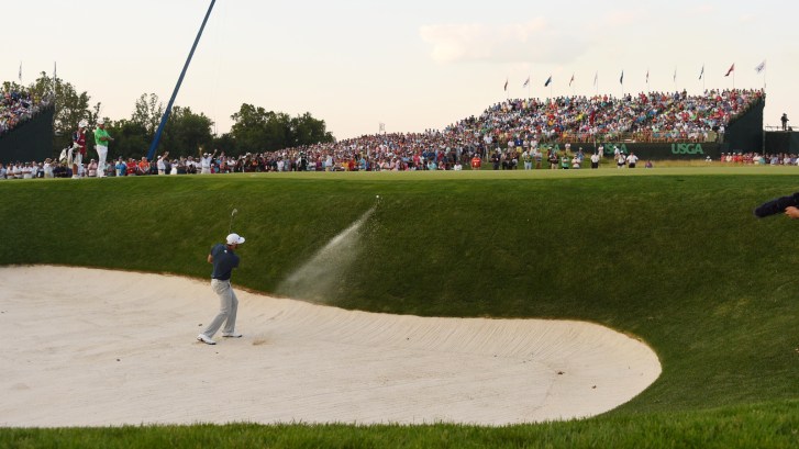 Dustin Johnson plays the 17th hole at Oakmont Country Club in Pennsylvania