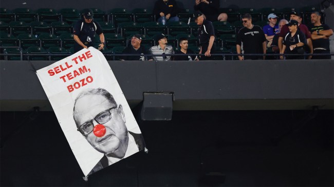 Fans-put-out-sign-of-Chicago-White-Sox-chairman-Jerry-Reinsdorf-as-Bozo-the-Clown