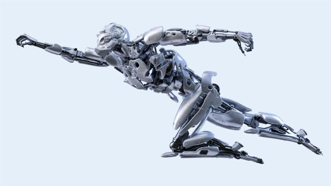 Futuristic-humanoid-robot-in-dynamic-flying-Superman-pose