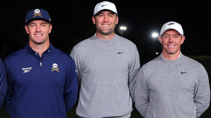 Bryson DeChambeau, Scottie Scheffler, and Rory McIlroy play a round of golf together