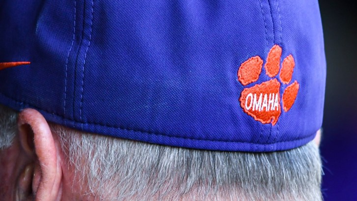 A Clemson Tigers logo on the back of a baseball cap