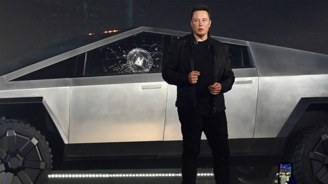 Elon Musk next to Cybertruck