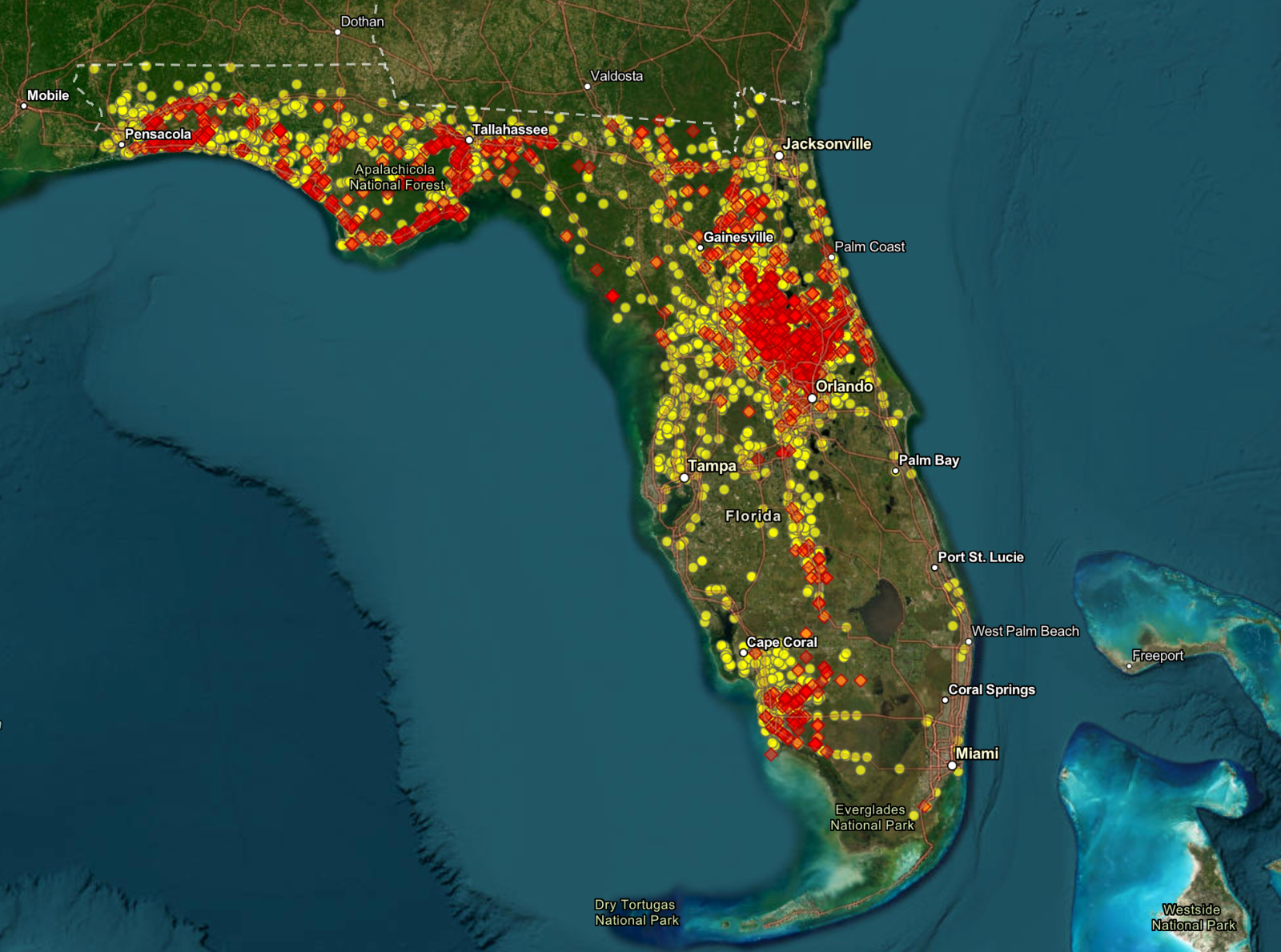 map of bear sightings in Florida