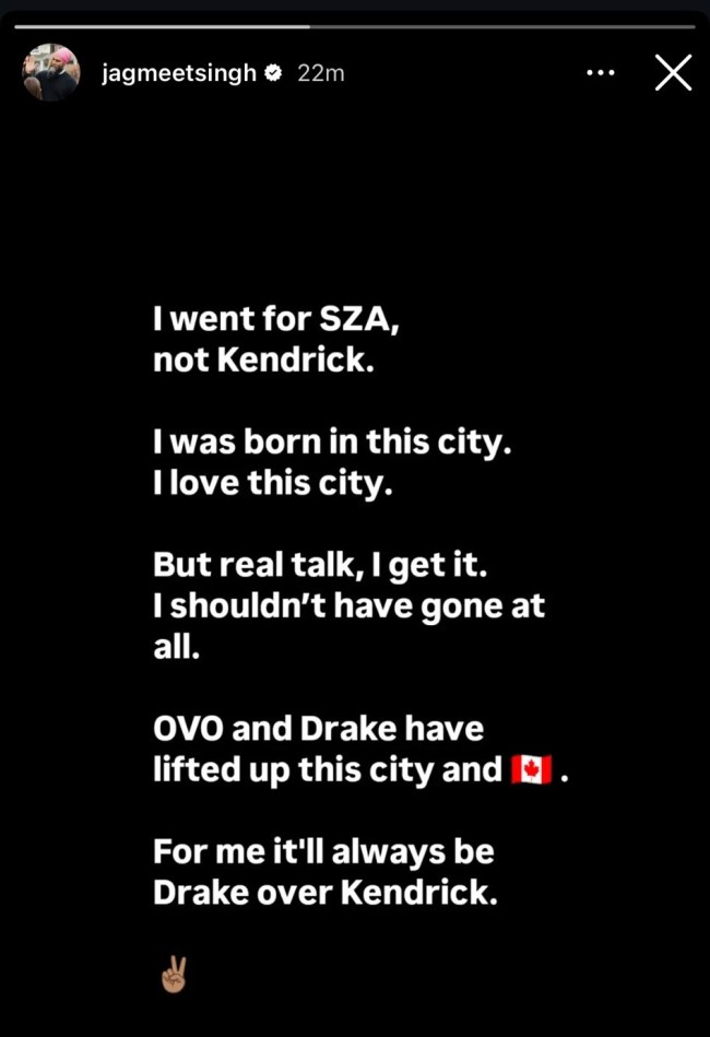 jagmeet singh apologizes for attending Kendrick Lamar show