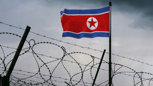 North Korean flag and fence