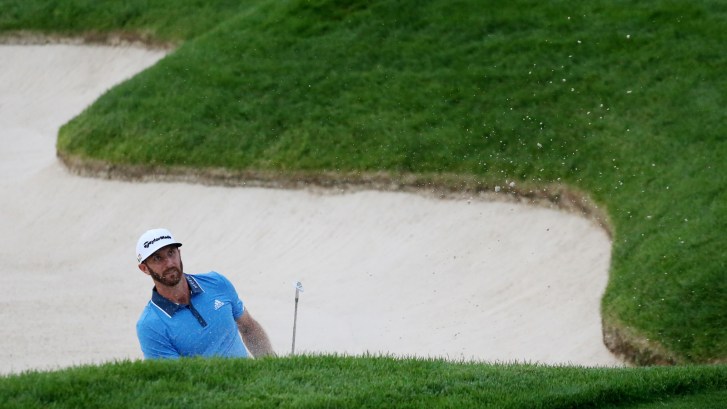 Dustin Johnson plays 13th hole at Oakmont Country Club in Pennsylvania