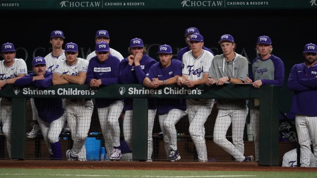 The TCU baseball team in the dugout