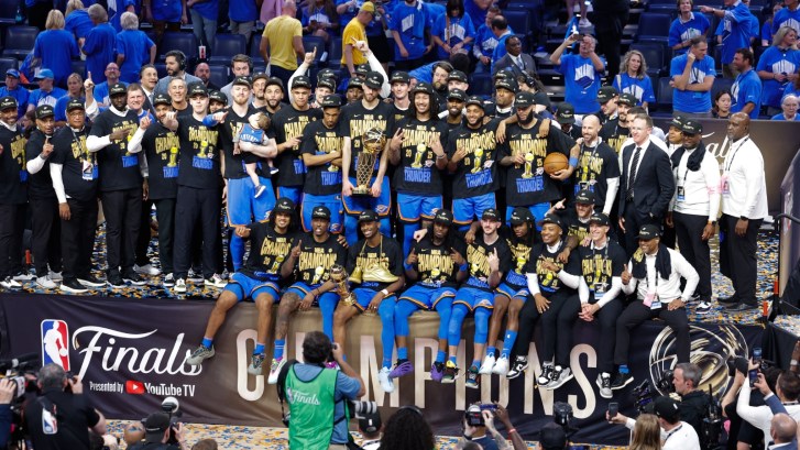 Oklahoma City Thunder celebrate a championship
