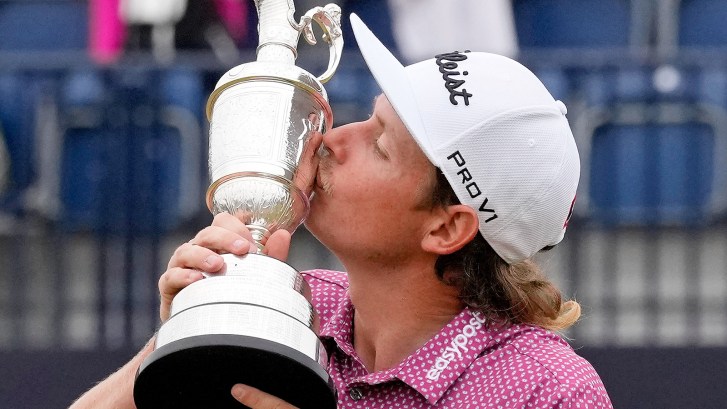 Cameron Smith kissing Claret Jug after winning 2022 British Open