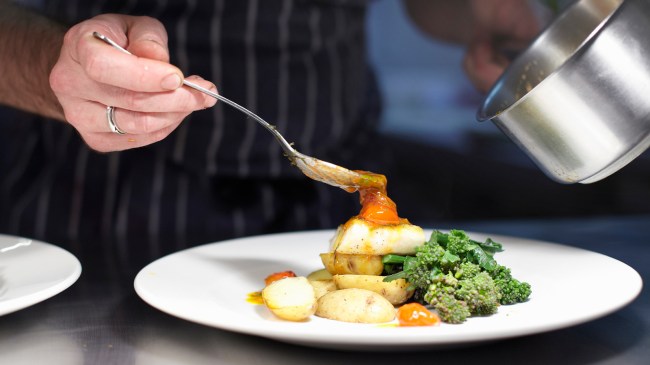 Chef plating food