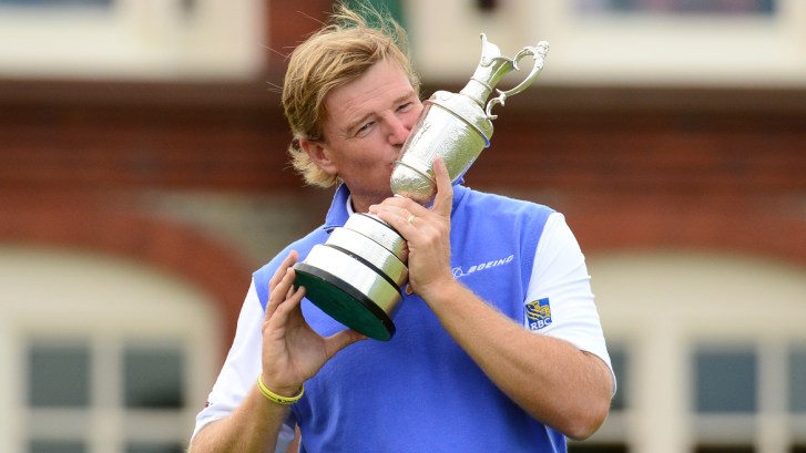 Ernie Els kissing Claret Jug after winning 2012 US Open