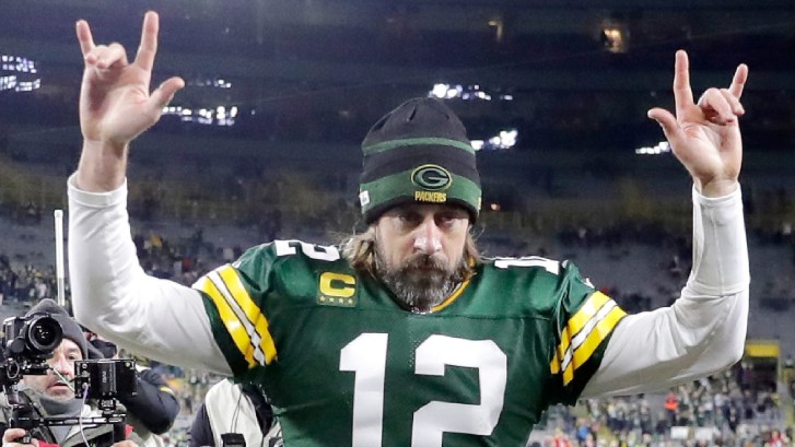 Aaron Rodgers in a Green Bay Packers jersey