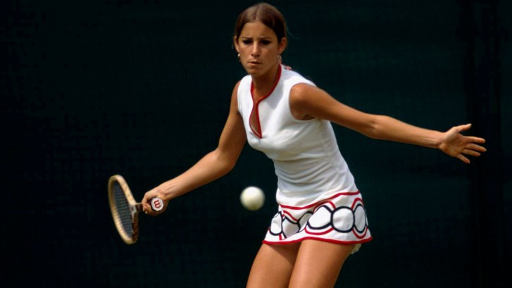 three time Wimbledon champion Chris Evert on the grass court
