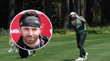 Travis Kelce Drills Golf Fan With Wayward Shot Thanks To Baker Mayfield’s Bad Influence In Nevada