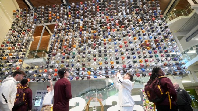 College Football HOF Wall of Helmets