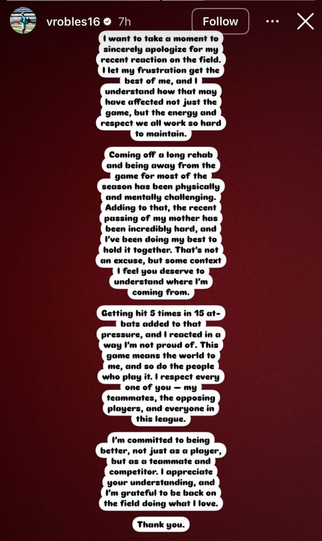 Victor Robles Instagram story