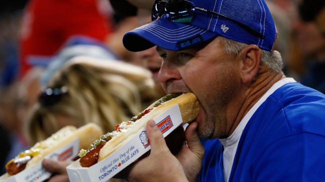 Blue Jays fan eating hot dog